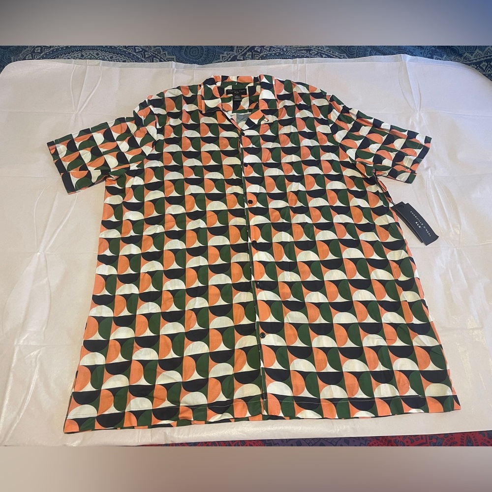 Modern Geometric Men's Shirt in Orange and Green
